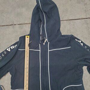 FILA Sport Mens Black Hoodie Jacket XL With White Accent Piping & Pockets